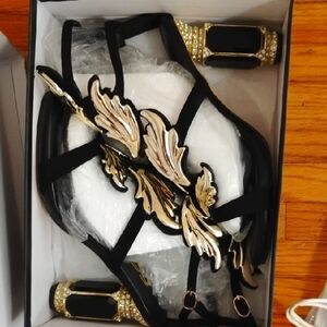 Black and Gold Strappy Heels